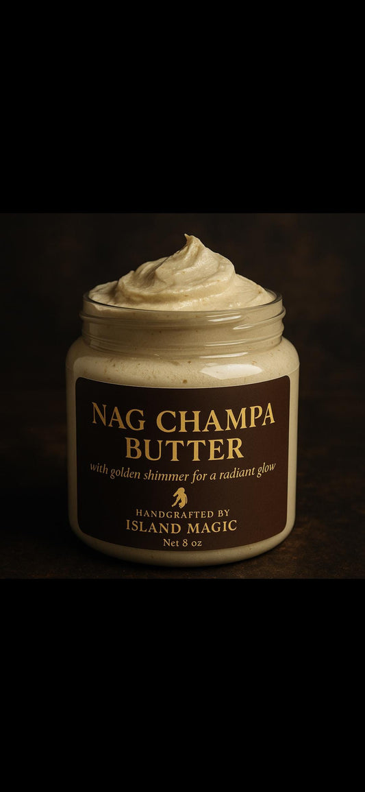 Nag Champa Body Butter – Golden Shimmer Glow | Frankincense & Vanilla | Whipped Mango Shea Butter – 4 oz / 8 oz – Handmade Island Skincare