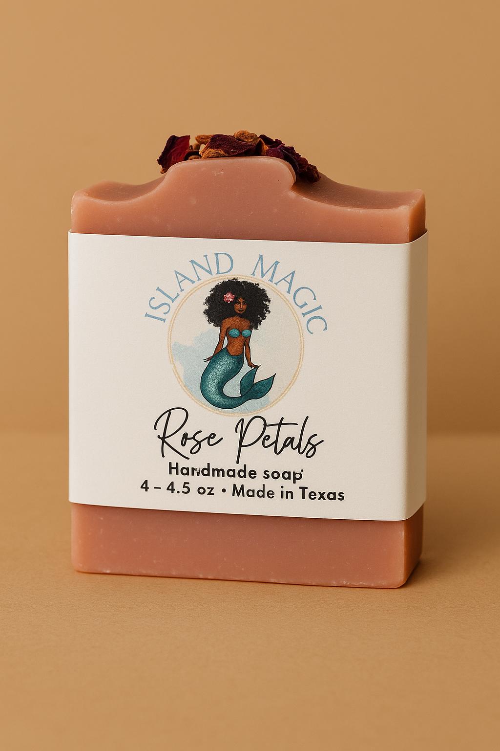Island Magic Rose Petals Soap – Handmade Luxury Bar with Shea Butter, Olive Oil & Coconut Oil – Natural Rose Clay Soap – Gift for Her