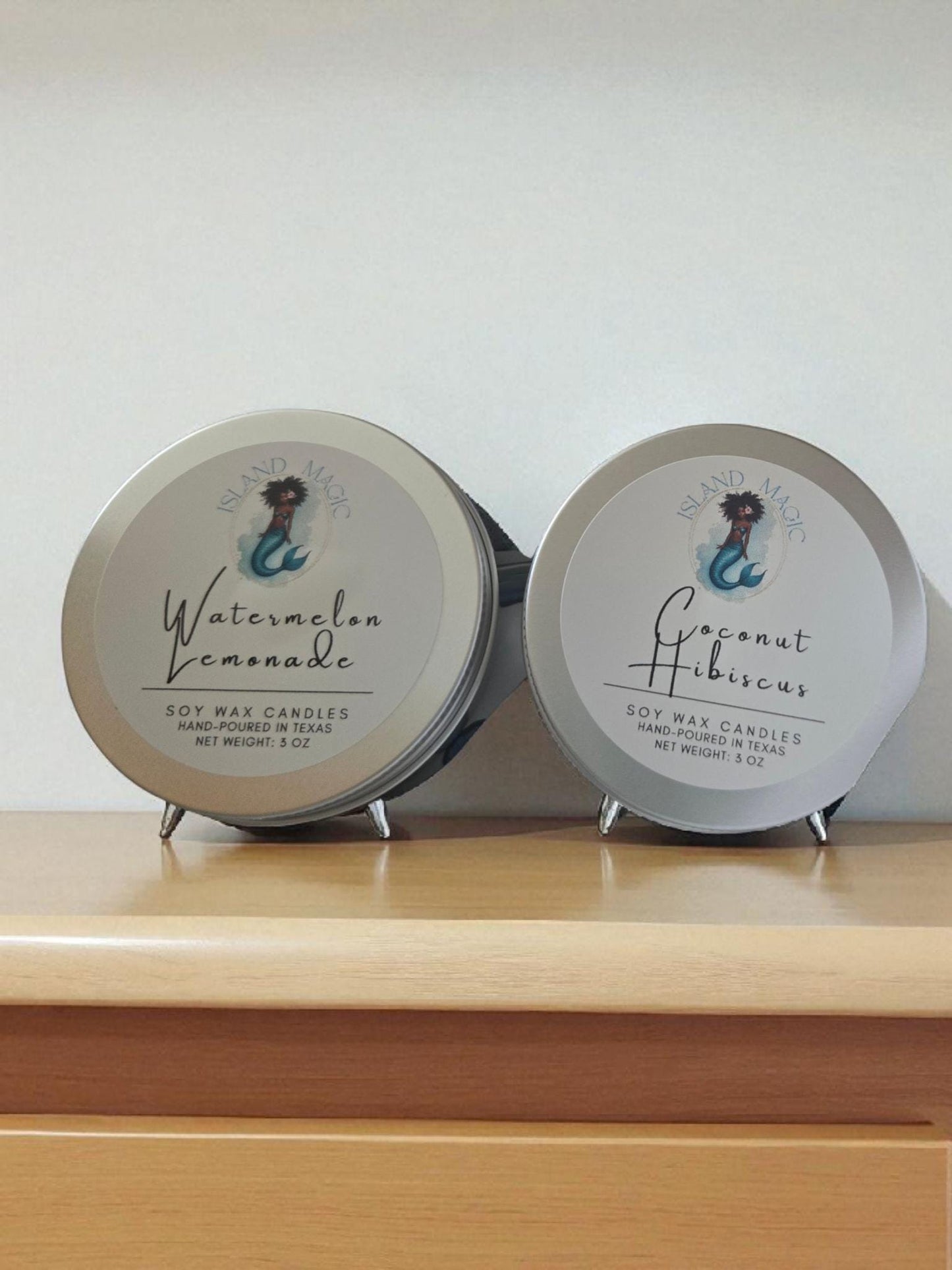 Island Magic Soy Candle – Tropical Scented Travel Tin – Watermelon Lemonade or Coconut Hibiscus – Hand-Poured 5 oz Soy Wax Candle – Gift