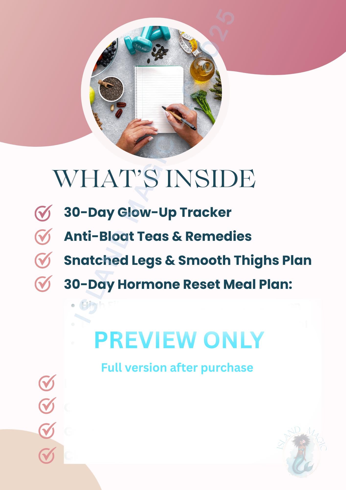 30-Day Glow-Up and Weight Loss Workbook - Hormone-Friendly Wellness Reset, Self-Care Ebook & Digital Planner - Instant Download PDF